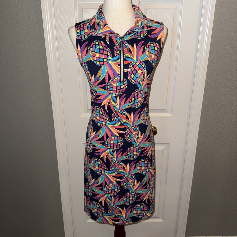 Lulu B Dress Women M Shift Dress Pineapple Print UPF 50 Tropical Pickleball Golf